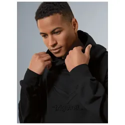 Kapuzensweatshirt TRIGEMA "TRIGEMA Kapuzenpullover mit großem 3D-Motiv", Herren, Gr. XXXL, schwarz, 70% Baumwolle, 30% Polyester, casual, Sweatshirts