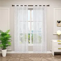 Woltu 2er Set Gardinen transparent Blumen Stickerei mit Ösen Leinen Optik, Doppelpack Ösenschal Vorhang Voile Fensterschal Dekoschal für Wohnzimmer Schlafzimmer, 140x245 cm, Weiß