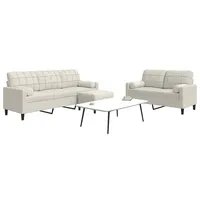 vidaXL 3-tlg. Sofagarnitur mit Kissen und Nackenrollen Creme Samt