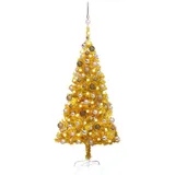 vidaXL Künstlicher Weihnachtsbaum mit LEDs & Kugeln Golden 150 cm PET