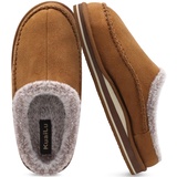 KuaiLu Herren Kuschelschuhe aus Plüsch mit offenem Rücken Herren Memory-Schaum Clog Hausschuhe Bequeme handgemachte Stitch Microsuede Slip-On Hausschuhe mit stützend Indoor Outdoor Khaki Größe 47 - 47 EU