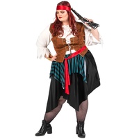 DEGUISE TOI Piraten-Damenkostüm in Übergröße Karnevals-Verkleidung XXL blau-schwarz-braun-rot - Bunt