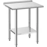 Vevor Edelstahltisch Gastro 762 x 610 x 894 mm, Verstellbarer Edelstahltisch mit Aufkantung, Arbeitstisch mit Grundboden für Restaurant Schwerlast Obere Ablage (204 kg) Untere Ablage (168 kg)