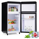 DOPWii Kühlschrank BCD-100C, Doppeltür-Kühlschrank,72L,mit 21L Gefriervolumen,120kWh/Jahr,LED-Licht schwarz