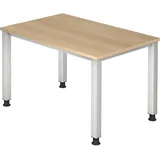 Hammerbacher höhenverstellbarer Schreibtisch eiche rechteckig, 4-Fuß-Gestell silber 120,0 x 80,0 cm