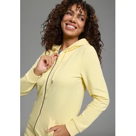 FLASHLIGHTS Sweatjacke FLASHLIGHTS, Damen, Gr. 32/34, hellgelb, Interlock, Obermaterial: 95% Baumwolle, 5% Elasthan. Kapuzenfutter: 100% Baumwolle, unifarben, Basic, lässig geschnitten Po-bedeckend, Sweatjacken Sweatjacke, in langer Form mit Zipper