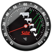 Silit Sensero Fleischthermometer analog 6,2 cm, Thermometer Küche, Bratenthermometer mit Garpunkte-Markierung für Steak Rind Kalb Lamm Schwein Geflügel, Sonde bis 110°C