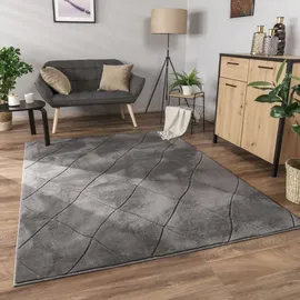 Paco Home Teppich Wohnzimmer Schlafzimmer Kurzflor Boho Skandi Raute 3d Grau Anthrazit 160x220 Cm, Anthrazit 2
