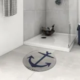 DHAEY Badezimmerteppich rutschfest Nautischer Strandhaus-Anker Weiß Waschbar Teppich rund Weich Flauschig Badteppich Weich Kurzflor Mikrofaser Badvorleger 60 cm