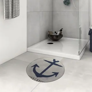 DHAEY Badezimmerteppich rutschfest Nautischer Strandhaus-Anker Weiß Waschbar Teppich rund Weich Flauschig Badteppich Weich Kurzflor Mikrofaser Badvorleger 60 cm