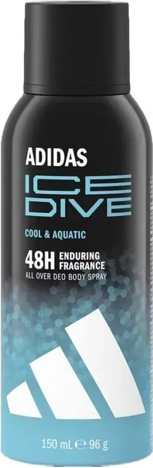 ADIDAS All Over Deo Body Spray Ice Dive für Ihn - 48H Frische, Aluminiumfrei & Vegan, Erfrischend-aquatischer Duft mit Zitrone, 150 ml