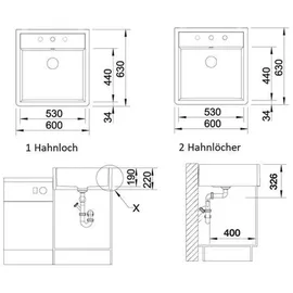 Blanco Panor 60 kristallweiß glänzend + Handbetätigung + 2 Lochbohrungen