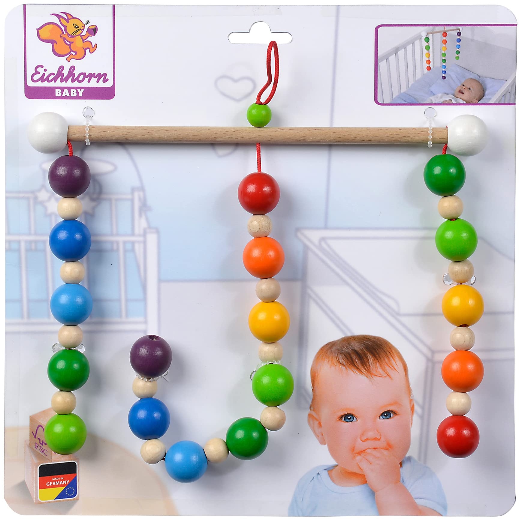 Eichhorn - Baby Mobile mit Kugeln, 20x20 cm, bunt, aus 100 Prozent FSC zertifiziertem Buchenholz, ab 0 Monaten, 100017051