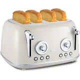 Wiltal Toaster 4 Scheiben, Toaster Langschlitz, Edelstahl Gehäuse, mit Integrierten Brötchenaufsatz, Mit Deckel, Bräunungsgrad 1-6, Abtauen Funktion, Krümelschublade, Retro Toaster, Creme Weiß