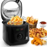 SUPERLEX Friteuse mit Fett 2L Elektrische 1300W Kompakte Mini Fritteuse Öl mit Temperaturregelung Edelstahl Filter für Knusprige Pommes Frites Hähnchen Fisch Snacks für Küche Haushalt Gastronomie