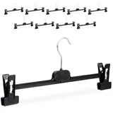 Relaxdays Hosenbügel Kunststoff, 10er Set, Klemmbügel verstellbar, drehbarer Metallhaken, HBT: 14 x 36 x 3 cm, schwarz