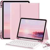 JKSML Tastatur Hülle für iPad (A16) 11 Zoll 2025 & iPad 10 Generation 10,9 Zoll 2022, Bluetooth QWERTZ Tastatur Hülle mit Pencil Halter, Soft TPU Rückseite Gehäuse, Auto Schlafen/Wecken, Rosa