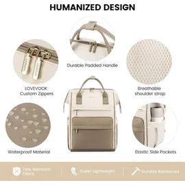 EMPSIGN Rucksack Damen 17 Zoll Laptop USB Ladeanschluss Wasserdicht Beige