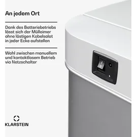 Klarstein Touchless Sensor-Mülleimer - 56L Küchen-Abfalleimer mit Bewegungssensor, 3-in-1-Mülleimer, Trennsystem, Soft-Close, Edelstahl, hygienisch - Silber