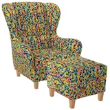Supellex Sofia Ohrensessel mit Hocker | Design Pixel, kariert, bunt fancy