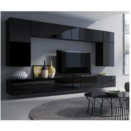 Lomadox Wohnwand CAIRNS-132, (6-St), in schwarz Hochglanz, Modern, grifflos schwarz