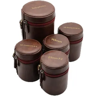 Kamera-Objektivtasche aus PU-Leder, dicke Objektivtasche für Fotografen, Objektivschutz passend für Mikro-Single-Kameraobjektiv, SLR-Kamera, Teleobjektiv (Dunkelbraun, Länge < 100 mm, Durchmesser < 65