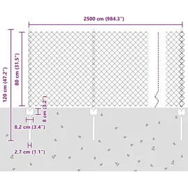 vidaXL Zaun mit Pfosten 0,8 x 25 m Silber/Stahl