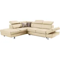 Stylife Ecksofa, Ecru, Textil, Leder, Kombination Echtleder/Lederlook, Rindleder, 4-Sitzer, Ottomane links, L-Form, 265x212 cm, Goldenes M, Lederauswahl, Stoffauswahl, seitenverkehrt erhältlich, Bettfunktion Hocker Rücken echt, Wohnzimmer, Sofas & Couches, Wohnlandschaften, Ecksofas