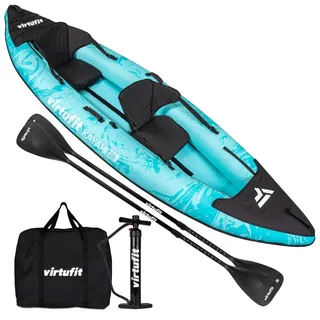 VirtuFit Kajak 335 Aufblasbar – 2 + 1 Personen + Option für 3. Sitz – inkl. 2 Paddel, Handpumpe – 335 cm – Türkis