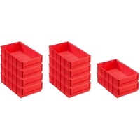 SparSet 10x Rote Industriebox 300 B | HxBxT 8,1x18,3x30cm | 3,4 Liter | Sichtlagerkasten, Sortimentskasten, Sortimentsbox, Kleinteilebox