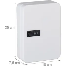 Relaxdays Schlüsselkasten, Zahlenschloss, 48 Haken, mit Schlüsselanhängern, HBT: 25 x 18 x 7,5 cm, Schlüsselbox, weiß