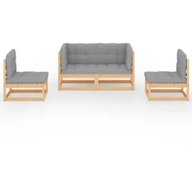vidaXL Garten-Lounge-Set 4-tlg. grau Kiefer Massivholz