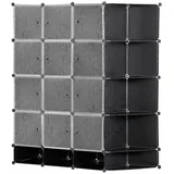 Homcom DIY Kleiderschrank Regalsystem mit 16 Fächern und 2 Stangen DIY-Würfelregal, Aufbewahrungsregal für Kleidung, Schuhe, Schwarz 145 x 46 x 162 cm