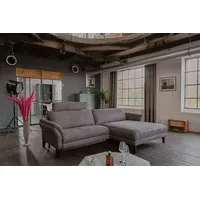 KAWOLA Sofa MALTA Ecksofa Stoff grau mit Kopfstütze Recamiere
