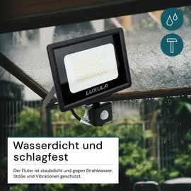 LUXULA Außenstrahler LED 50 W 5000 lm inkl. Bewegungsmelder schwarz IP65