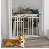 PawHut Hundegitter Hundeschutzgitter, Hundeabsperrgitter mit automatisch schließender Tür (Türschutzgitter, 1 St., Kaminschutzgitter), mit Katzenklappe, ohne Bohren, Absperrgitter für Hunde, Weiß weiß