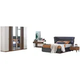 JV Möbel Schlafzimmer Komplett Schlafset Set Bett, Garderobe Kleiderschrank, 5tlg