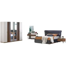 JV Möbel Schlafzimmer Komplett Schlafset Set Bett, Garderobe Kleiderschrank, 5tlg