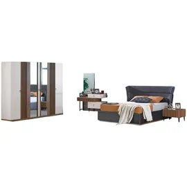 JV Möbel Schlafzimmer Komplett Schlafset Set Bett, Garderobe Kleiderschrank, 5tlg