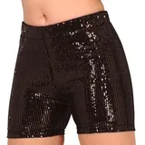 FIESTAS GUIRCA | Pailletten Shorts Schwarz (42-44) - Glänzende Hosen für 70er Jahre Kostüme und Themenpartys - Ideal für Erwachsene Frauen - Schwarz