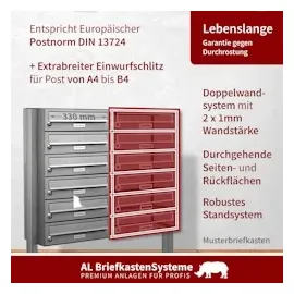 AL Briefkastensysteme 7 Fach Briefkastenanlage DIN A4 modern