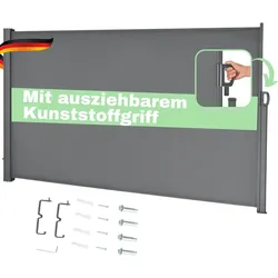 DELUKE® Seitenmarkise ausziehbar 160x300cm Blickdicht - Sichtschutz Windschutz | Markise Wandmarkise ausziehbar Sonnenschutz | Grau