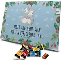 Mr. & Mrs. Panda Markenschokolade Adventskalender Pinguine Kuscheln - Blau Pastell - Geschenk, Ehemann, für Männer, Valentinstag, Liebesgeschenk,... - Blau