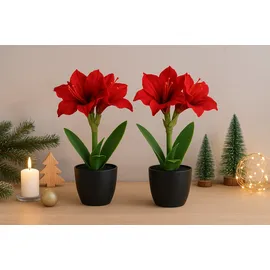 I.GE.A. Kunstblume I.GE.A. "Amaryllis im Topf", rot, B:17cm H:28cm L:14cm, Polyester, Kunstpflanzen, 2erSet Blume Weihnachtsblume Weihnachtsdeko Winterblume Floristik Deko