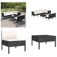 vidaXL 8 tlg. Garten Lounge Set mit Auflagen Poly Rattan Schwarz - Garten-Sofagarnitur - Garten-Sofagarnituren - Gartensofa-Set - Gartensofa-Sets - Schwarz