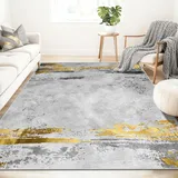 Waschbarer Teppich Wohnzimmer 160x230cm Kurzflor Rutschfest Teppich Grau Gold Abstrakt Modern Waschbar in Waschmaschine Groß Teppiche Schlafzimmer für Esszimmer, Küche,Büro Dekor,Apartment(Hellgrau)