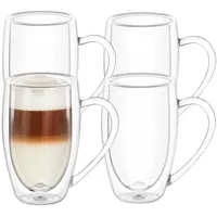 Wilmax | Doppelwandige Thermogläser mit Henkel | 4er-Set | 300 ml | Kaffeegläser | Latte Macchiato Gläser Set | Cappuccino Gläser | Teegläser | Trinkgläser | Thermotassen