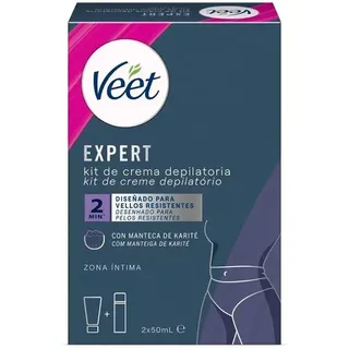 Veet Expert Intim-Haarentfernungs-Set - Enthaarungscreme für den Intimbereich inkl. Multi-Benefit-Schaum - 2 x 50 ml