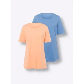 Classic Basics Longshirt CLASSIC BASICS "Doppelpack Shirts", Damen, Gr. 42, bunt (himmelblau, apricot), 100% Baumwolle, unifarben, Rundhals, Shirts Longshirt