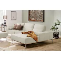 W.SCHILLIG Ecksofa run, Designsofa mit tollem Sitzkomfort, bequem, L-Form, mit elegantem Holzsockel, Füße in Chrom glänzend, Breite 319 cm weiß